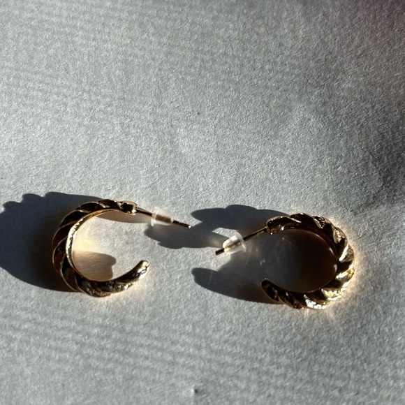 3/$20 Gold Plated Twisted Braided Hollowed Circular Hoop Earrings - Picture 2 of 4